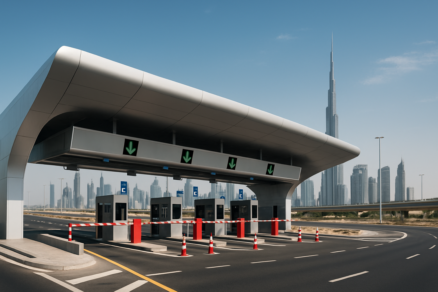 Modern toll gate on a Dubai highway